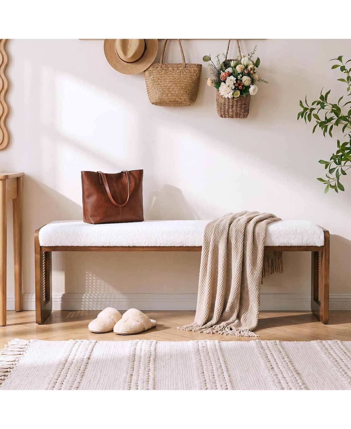 Tribesigns Shoe Bench with Cushion, Solid Wood Bench for Entryway Hallway | Modern Storage Bench with Padded Seat