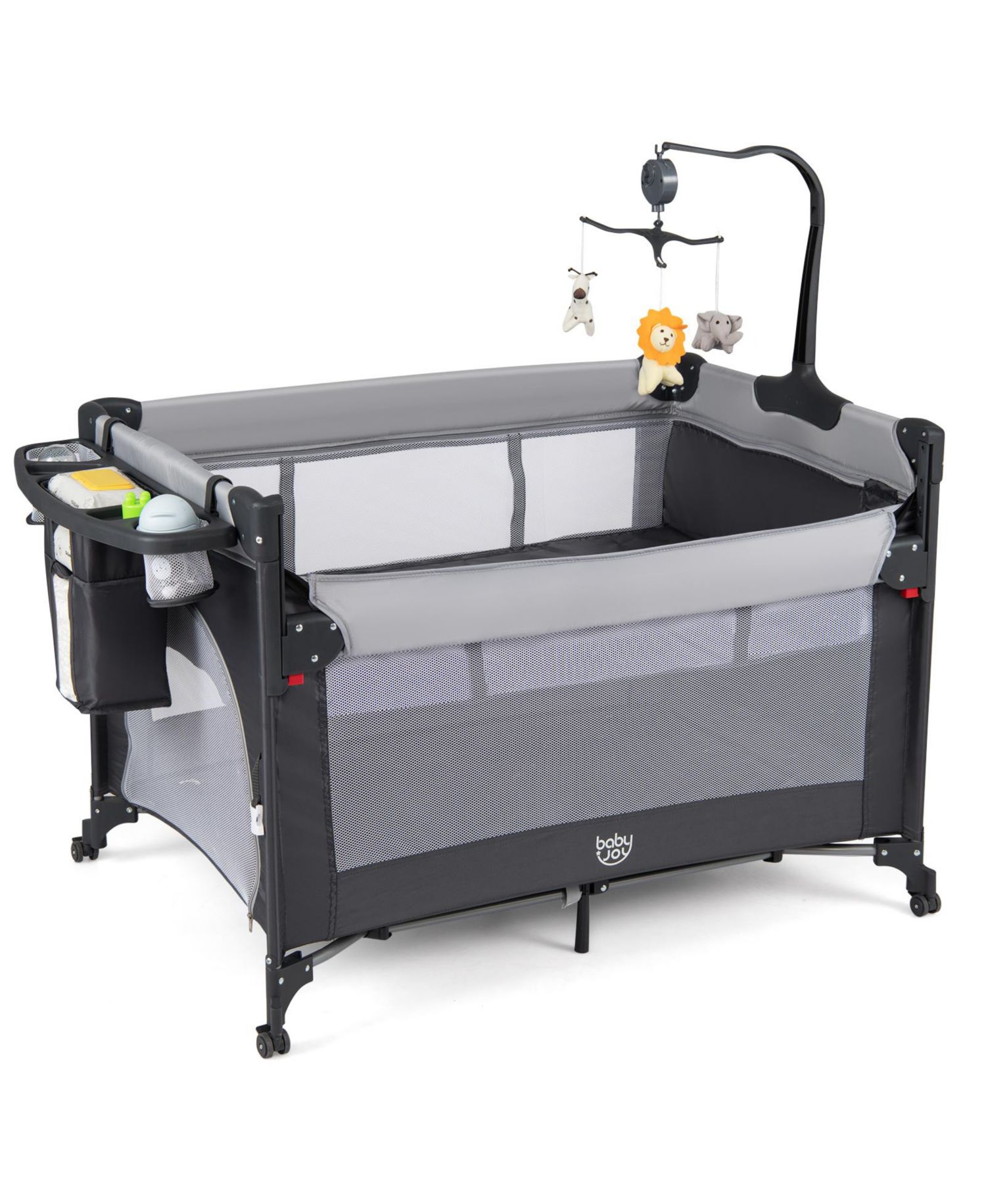 Baby Bassinet Bedside Crib with Changing Table Mattress Detachable Canopy Basket