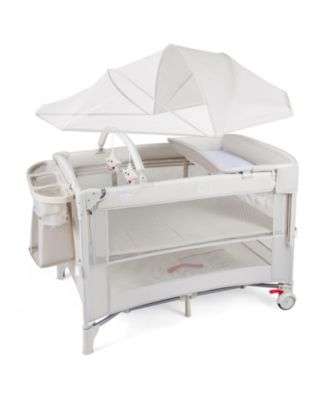 Baby Bassinet Bedside Crib with Changing Table Mattress Detachable Canopy Basket