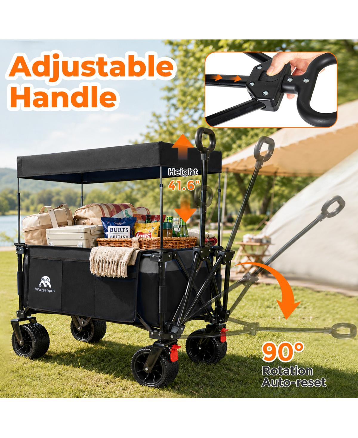 Streamdale Multi-Functional Folding Utility Wagon Cart with Canopy and All-Terrain Wheels