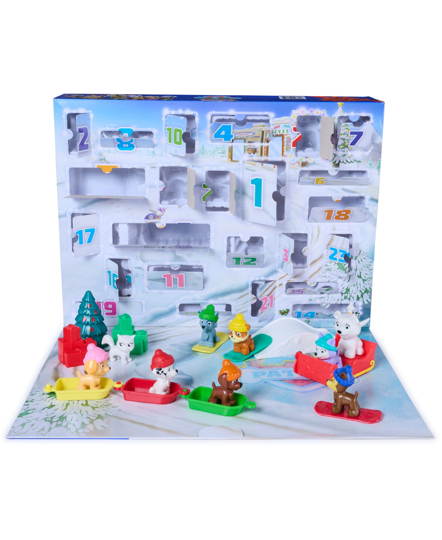 Детский игровой набор Paw Patrol 24-Day Holiday Advent Calendar Playset with 10 Figures, 7 Vehicles & Accessories, Ages 3+ — фото 3
