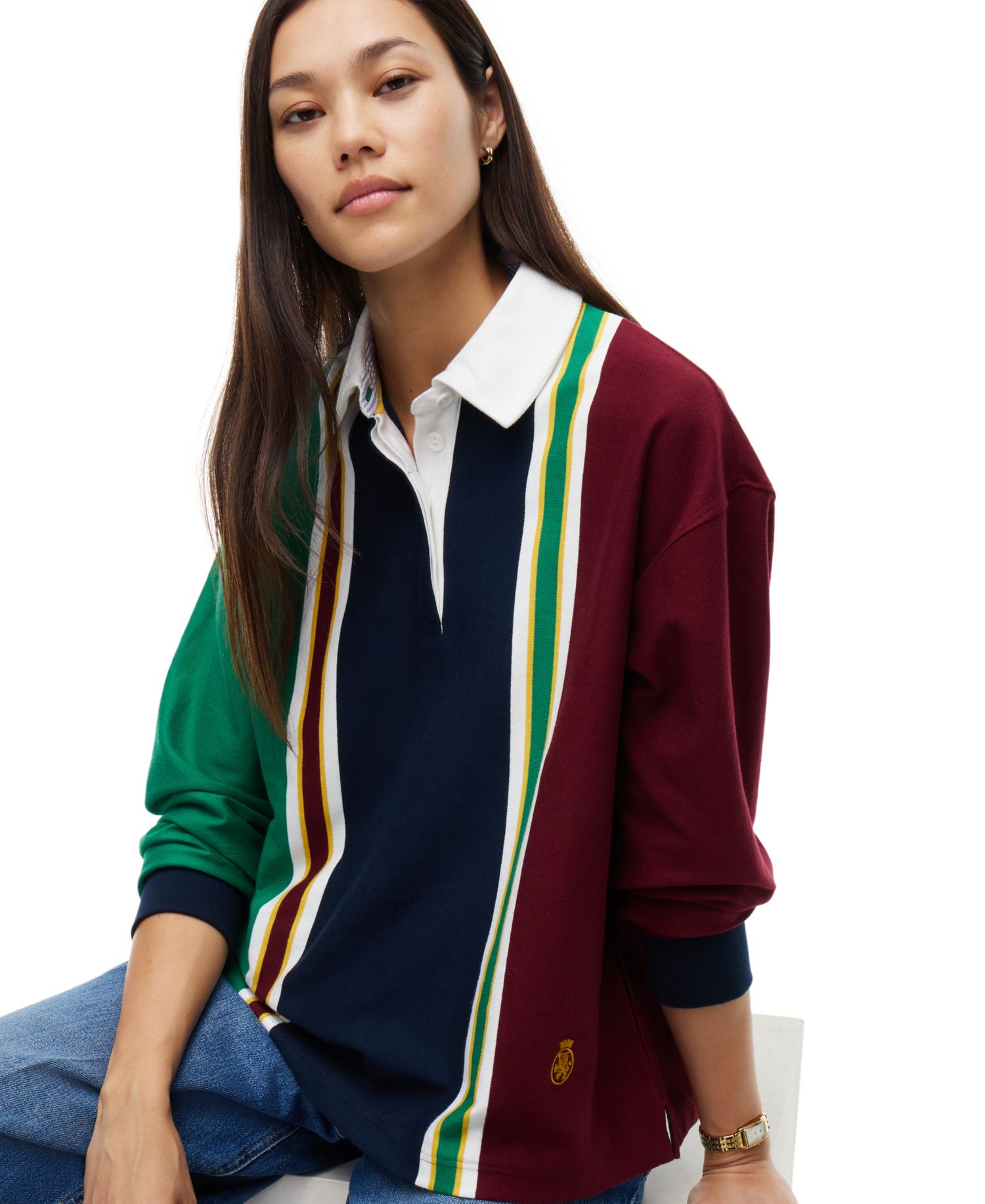 Women's American Icons Rugby Long-Sleeve Striped Polo Sweater