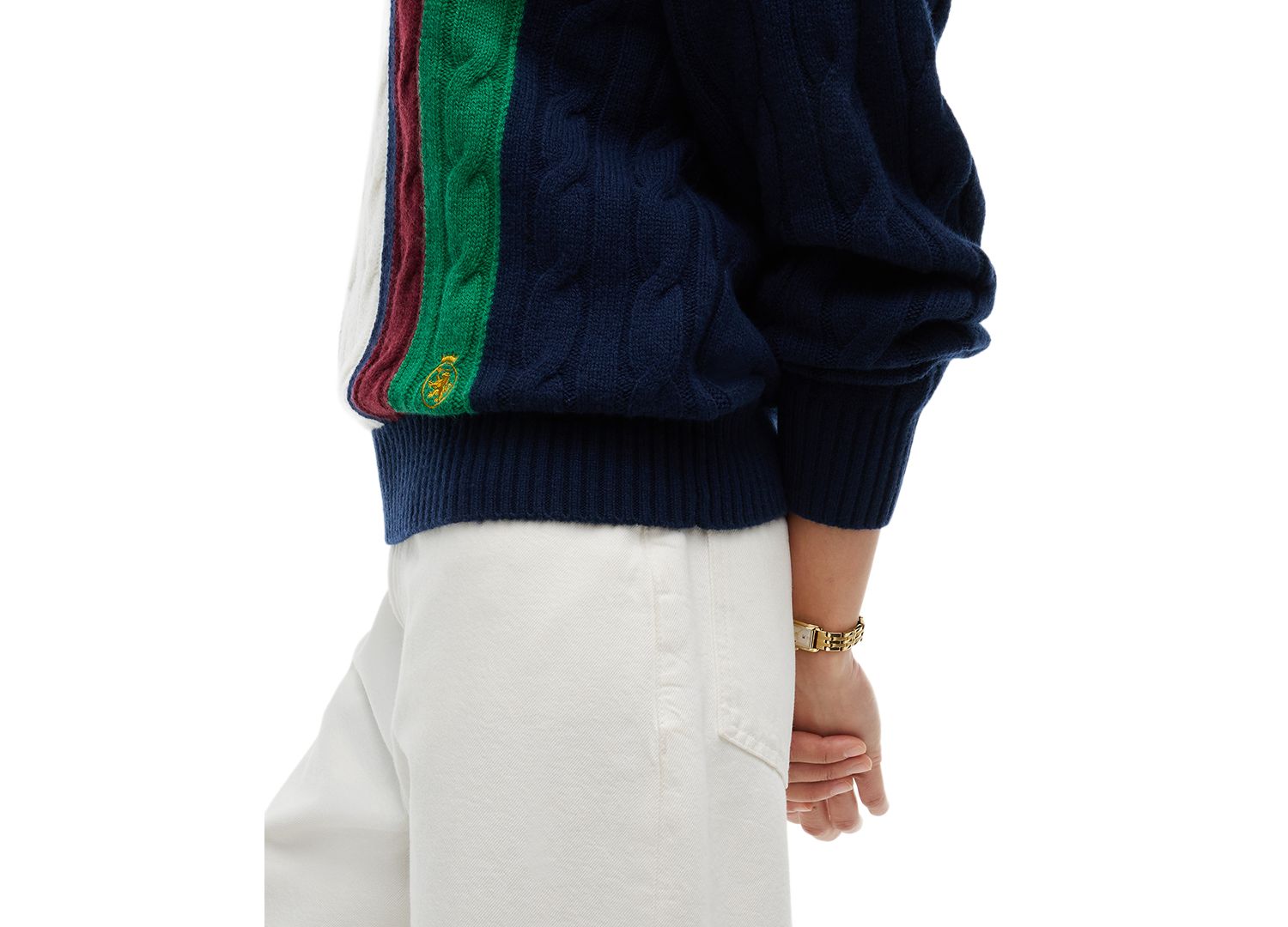 Women's American Icons Stripe Cable-Knit Crewneck Sweater