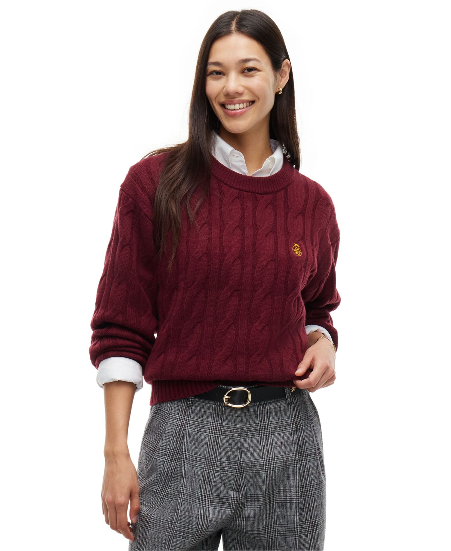 Women's American Icons 100% Wool Cable-Knit Crewneck Sweater
