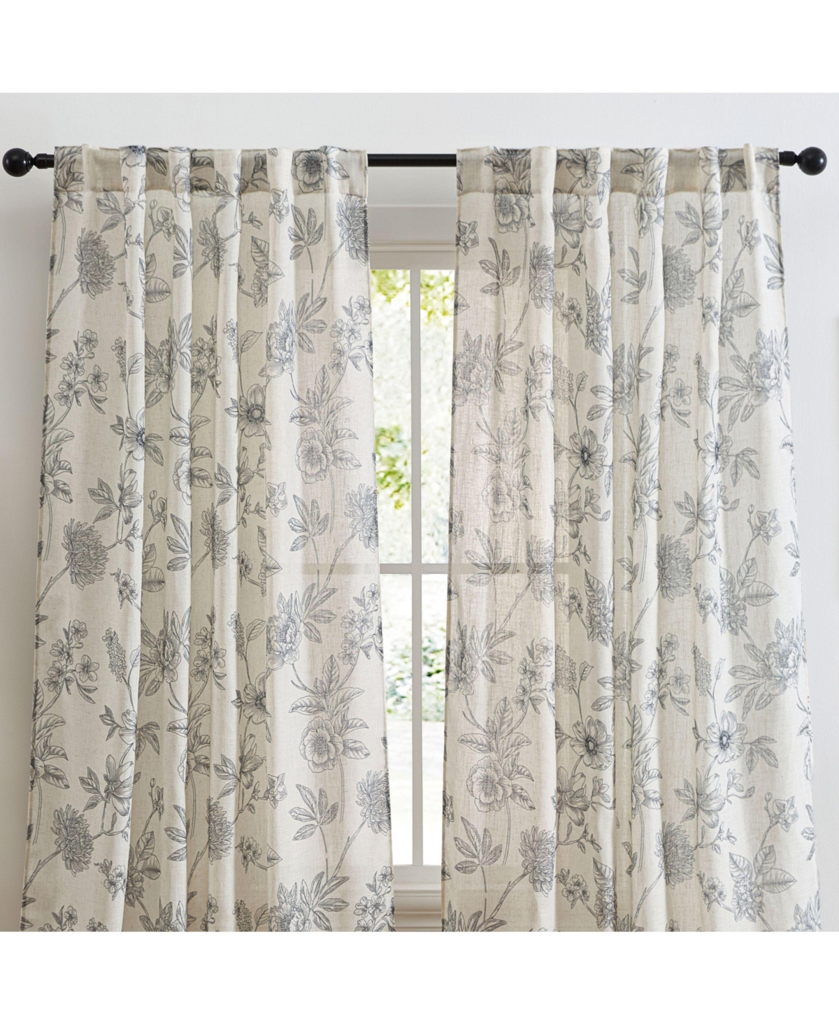 Hlc.me Brookville Linen Floral Print Patterned Curtains - Back Tab Pocket Window Flower Curtains Panels for Bedroom and Living Room