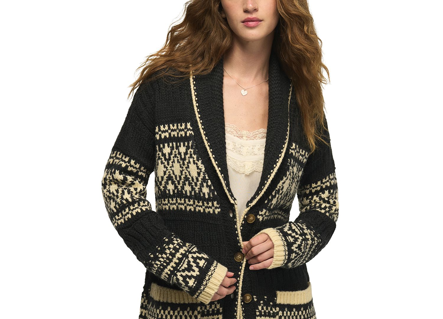 Women's Shawl-Collar Fair Isle Cardigan