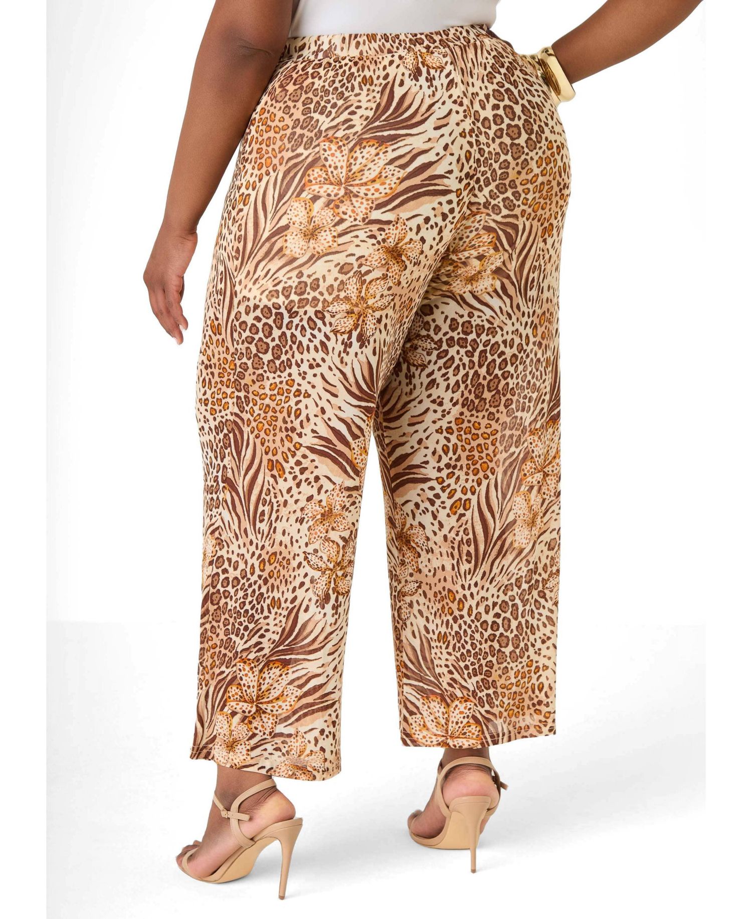 Plus Size Animal Print Wide Leg Pants