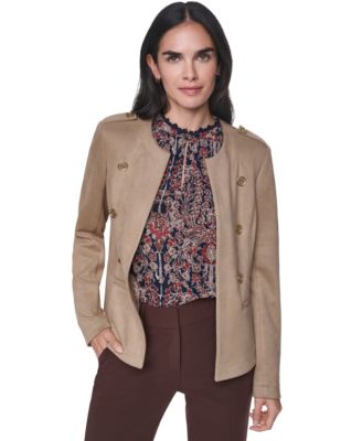 Women's Suede Collarless Band Jacket