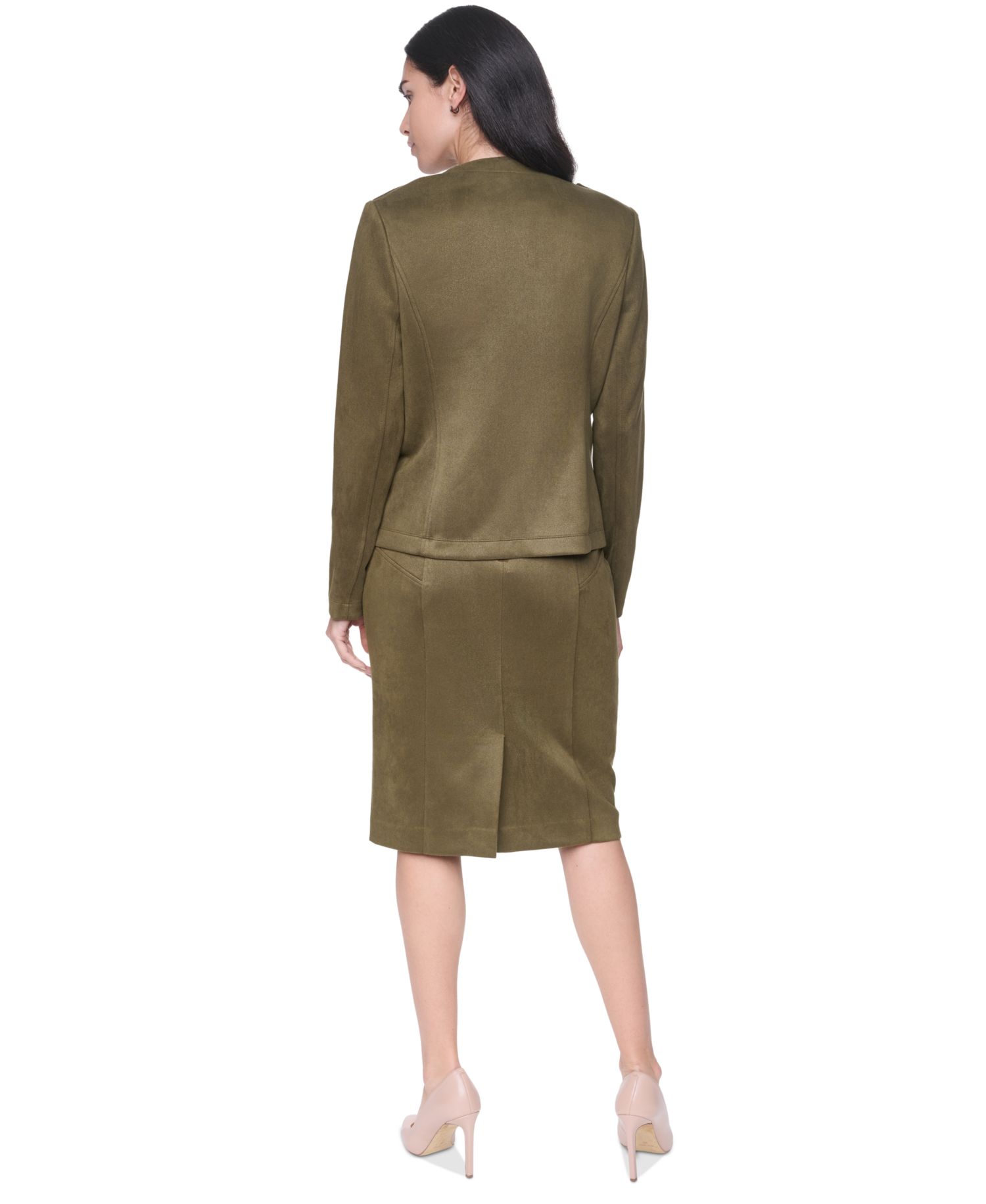 Women's Suede Collarless Band Jacket