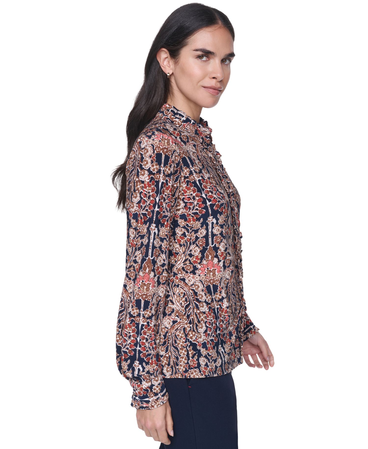 Women's Long Sleeve Mock Neck Button Front Blouse
