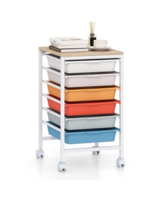 6-Drawer Rolling Storage Cart with Wooden Tabletop