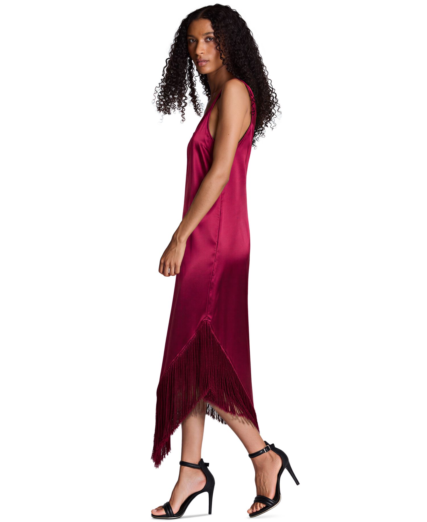 Women's Satin Fringed-Hem Midi Dress