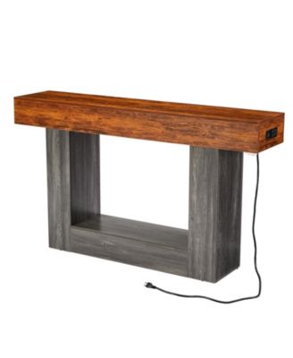 Console Table with Outlets and LED Lights - Farmhouse Entryway Table with Unique Geometric Pattern, Sofa Table Behind Couch with 2-Tier Storage