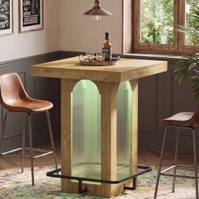 Square Bar Table, Cocktail Pub Table with Led Lights