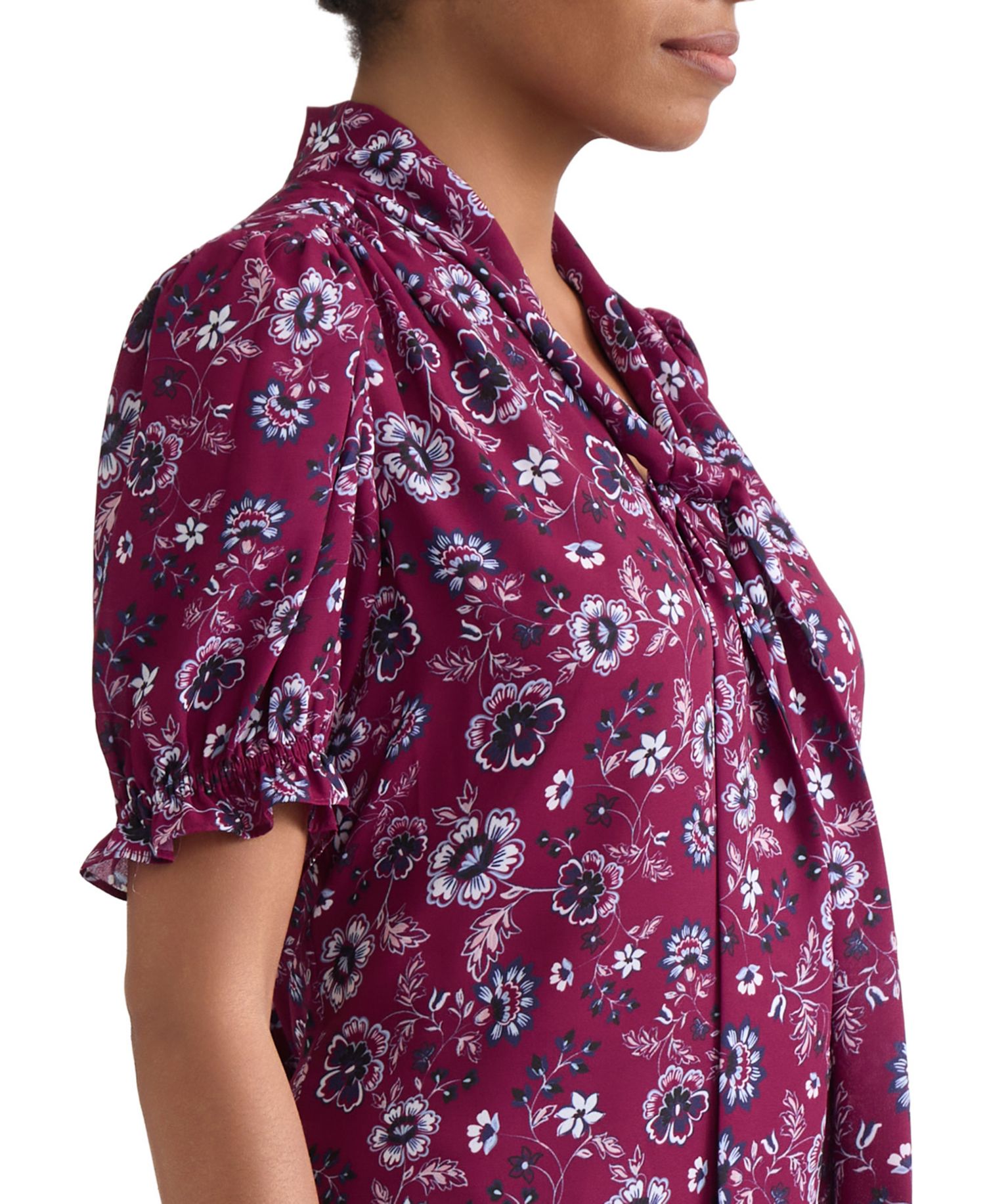 Petite Tie-Neck Printed Top