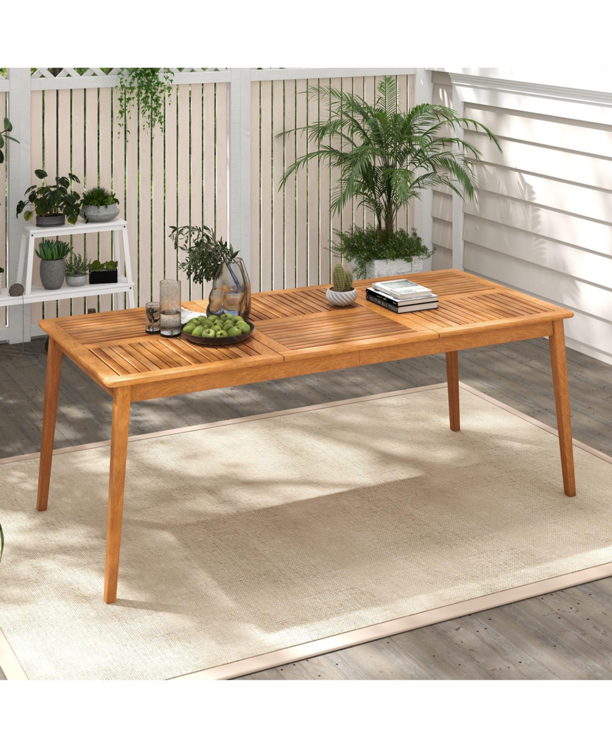 Mecale 79-Inch Acacia Wood Outdoor Dining Table for 8 with Umbrella Hole