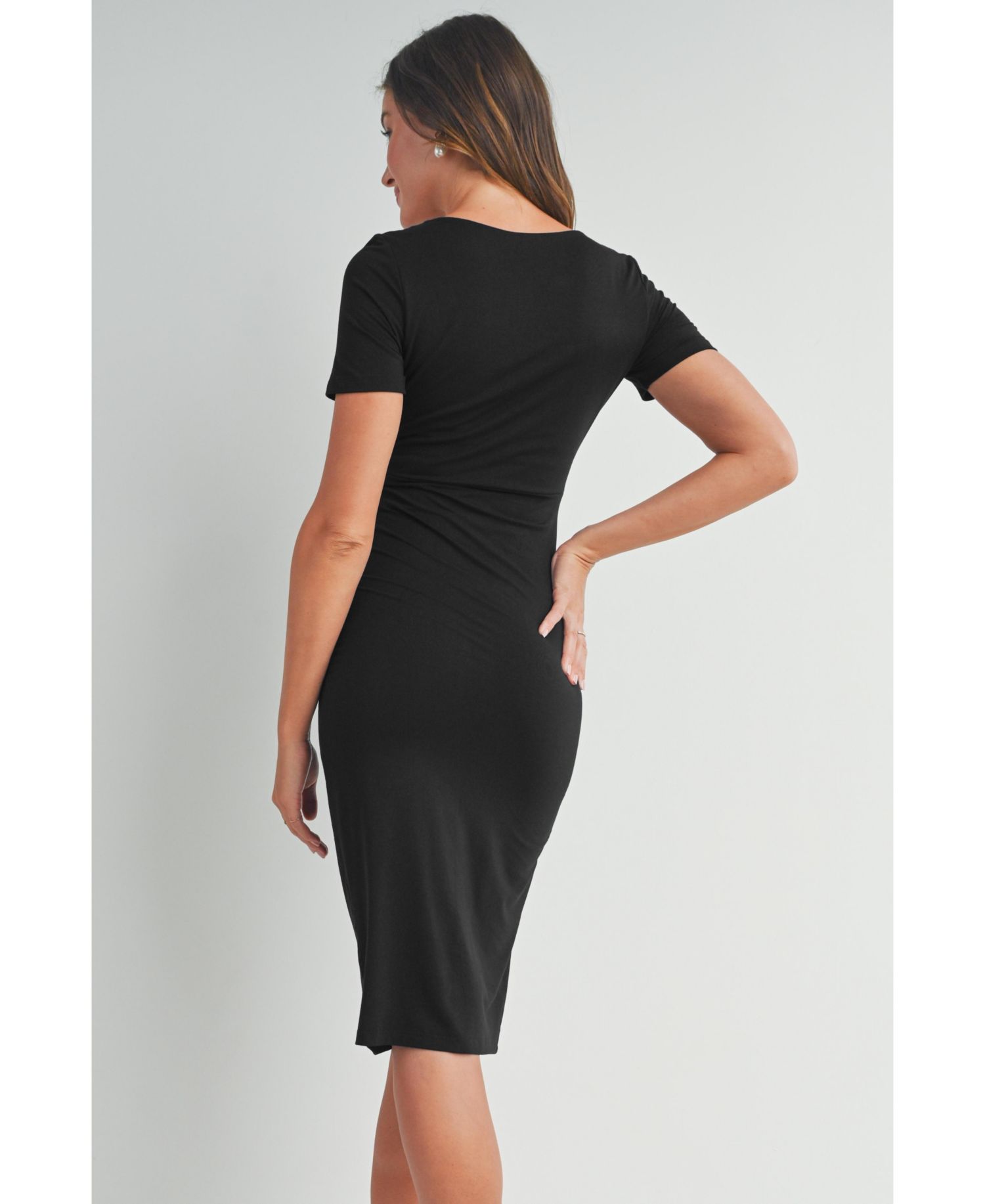 Maternity Square Neck Short-Sleeve Bodycon Dress
