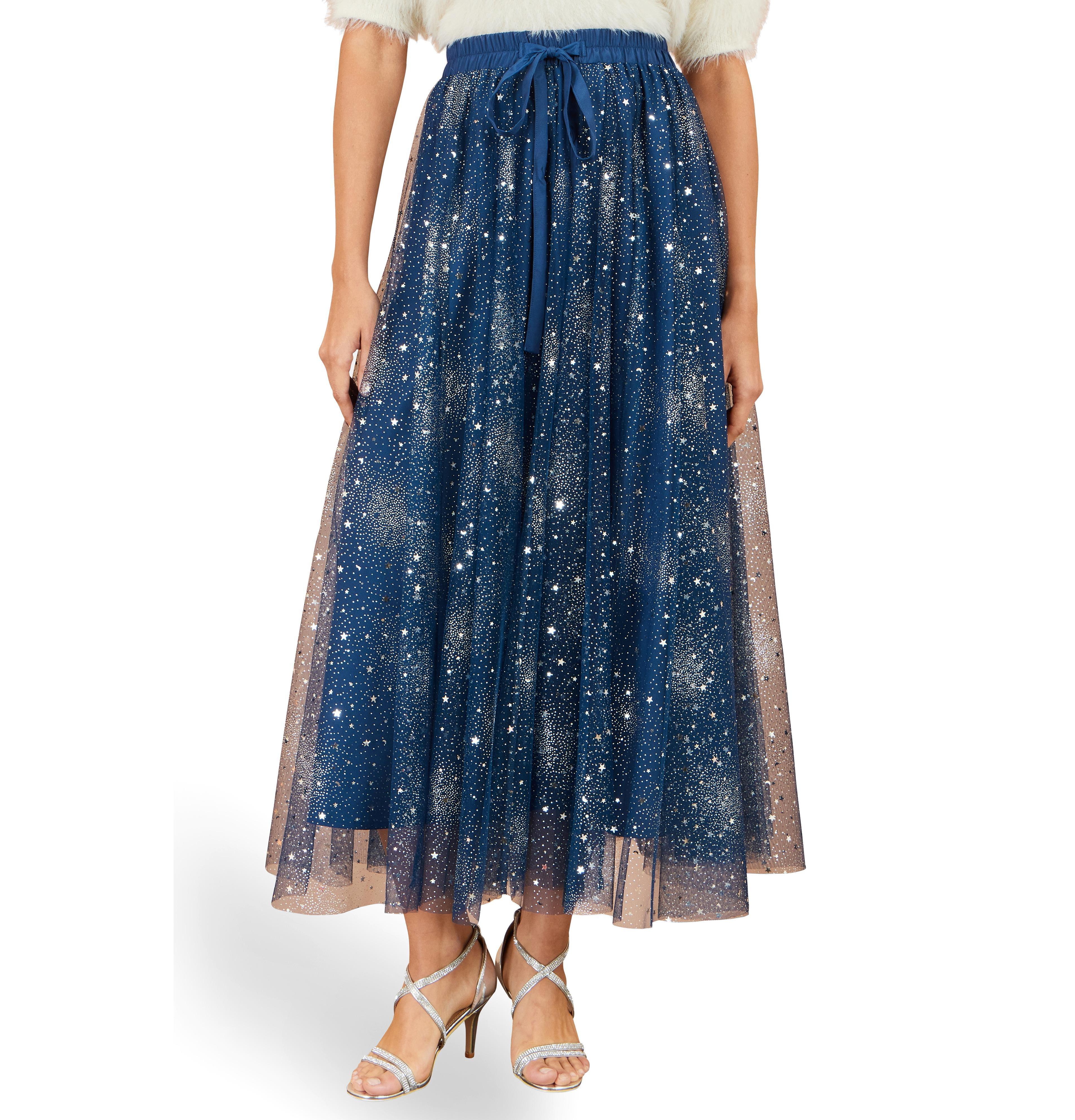 Yumi Women's Star Sparkle Tulle Maxi Skirt