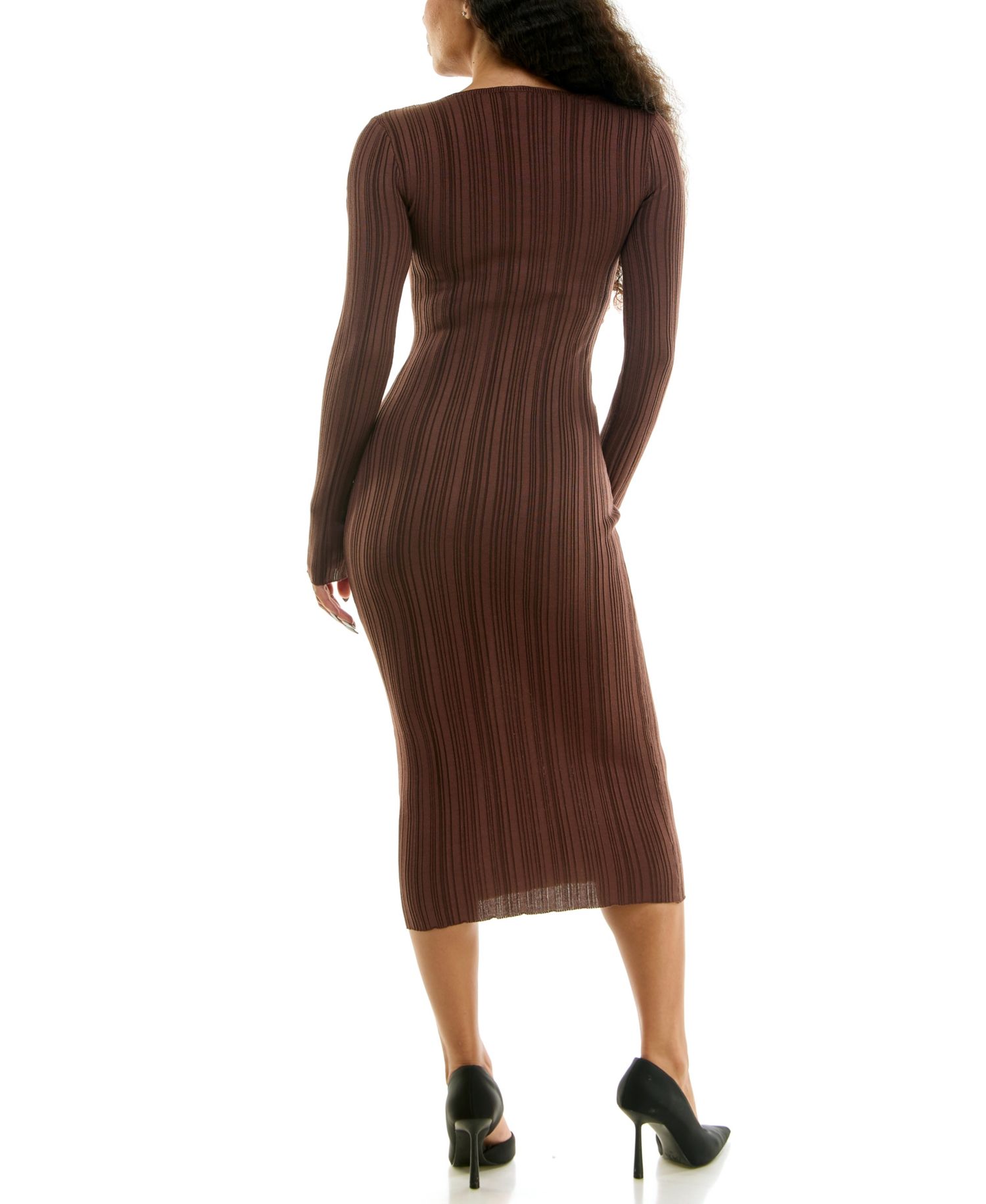 Juniors' Front Peekaboo Boat Neck Long-Sleeve Ribbed-Knit Midi Dress