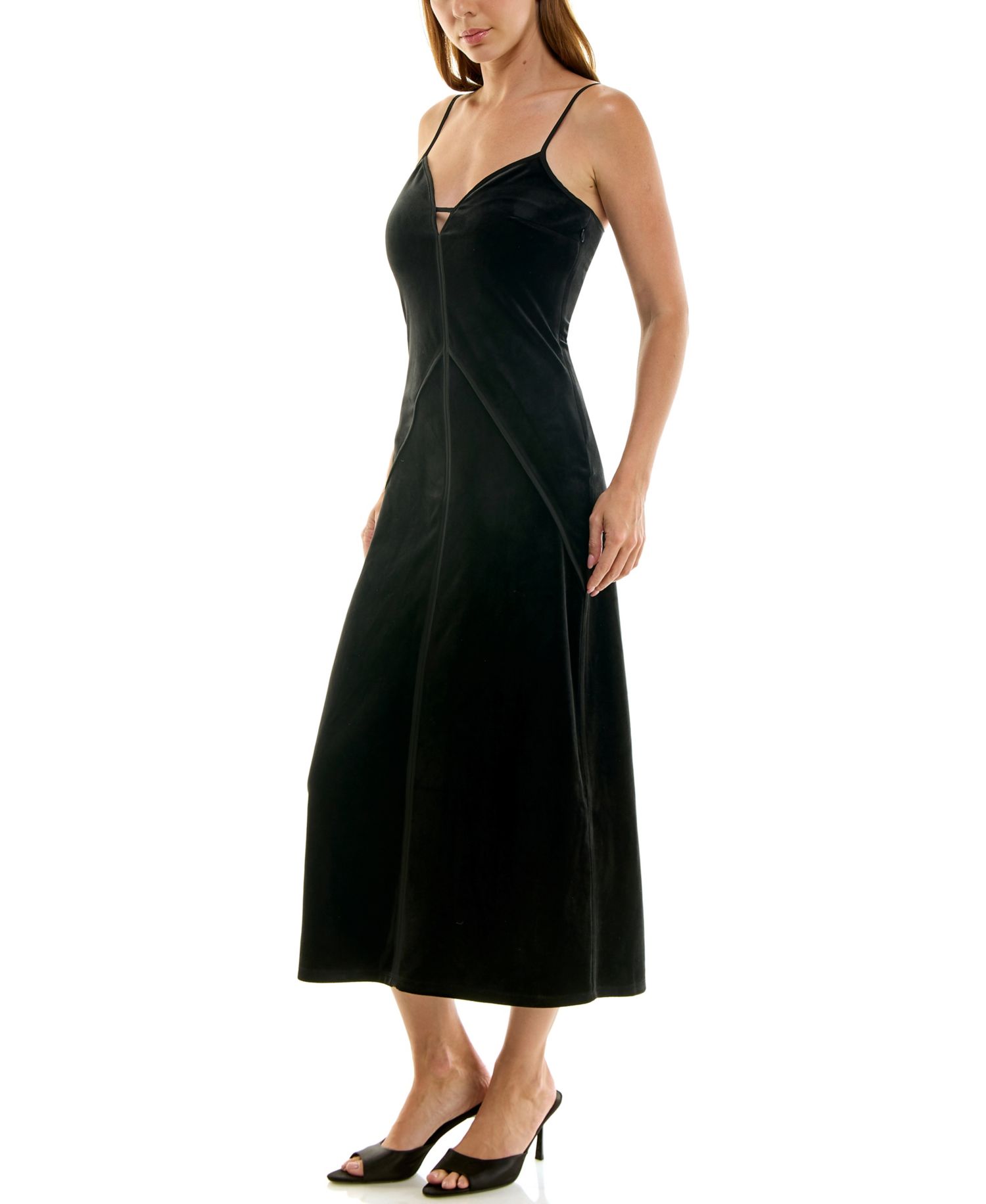 Women's Sleeveless Velvet V-Neck Midi Dress