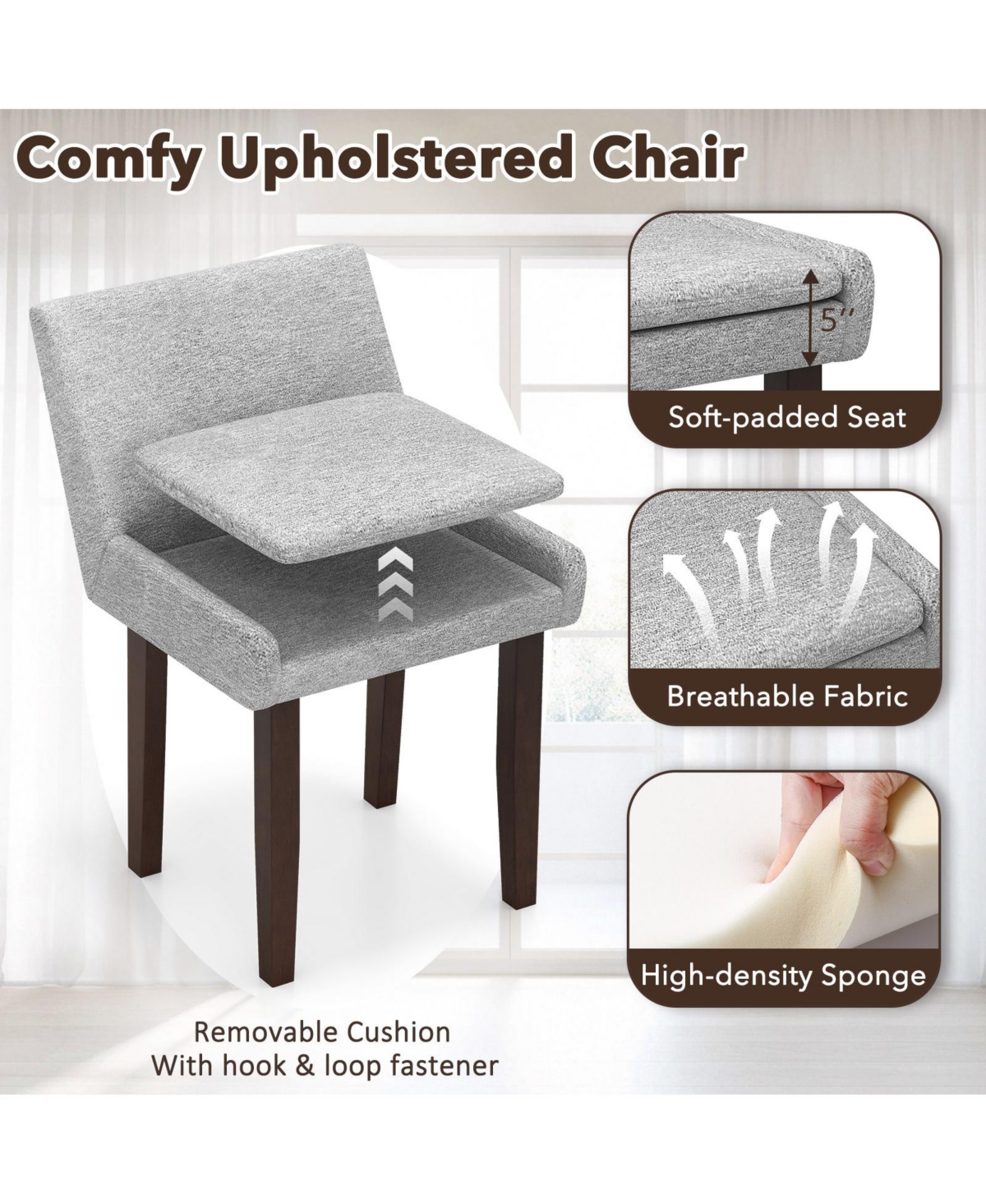 Gouun Modern Upholstered Fabric Side Chairs Set of 2, Padded Seat