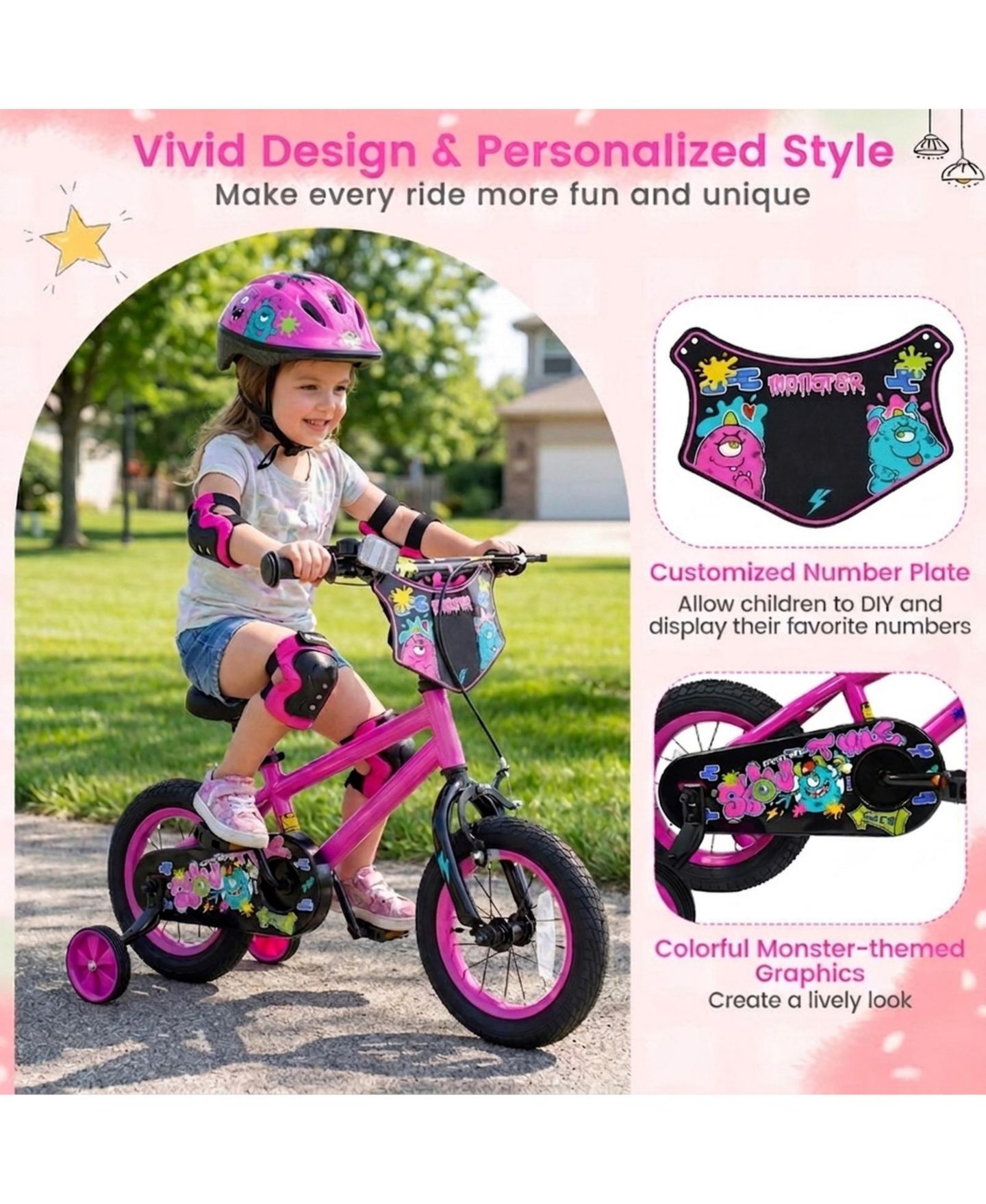 Детская игрушка HONGGE 14-Inch Kids Bike with Training Wheels and Dual Braking System, Ages 3-5 — фото 8
