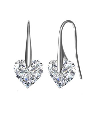 Elegant Sterling Silver Movable Heart CZ Fish Hook Earrings
