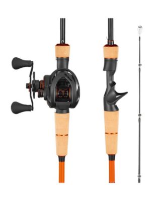 IM7 Carbon Fiber Baitcasting Rod and Reel Combo 6.5 ft with Cork Handle and Ceramic Ring Guides