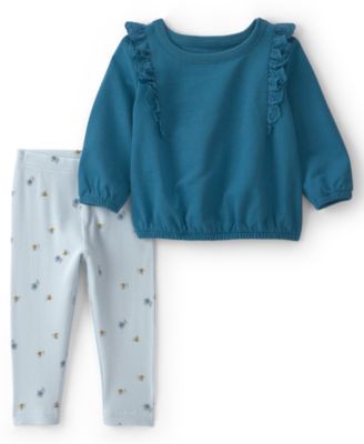 Baby Girls' Embroidered Ruffle French Terry Top and Bee Print Pants, 2-Piece Set