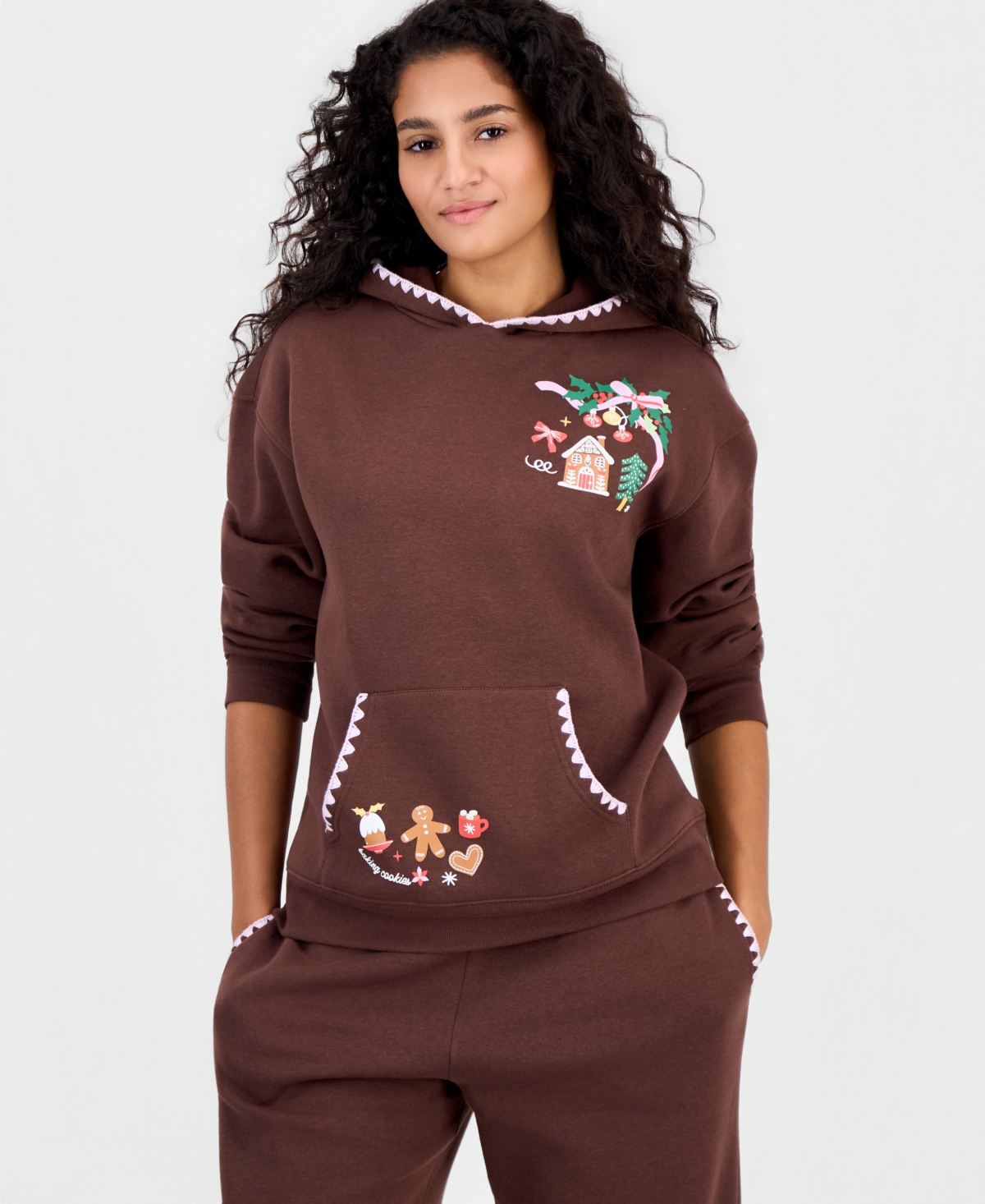 Rebellious One Juniors' Stitch Fleece Graphic Long-Sleeve Hoodie