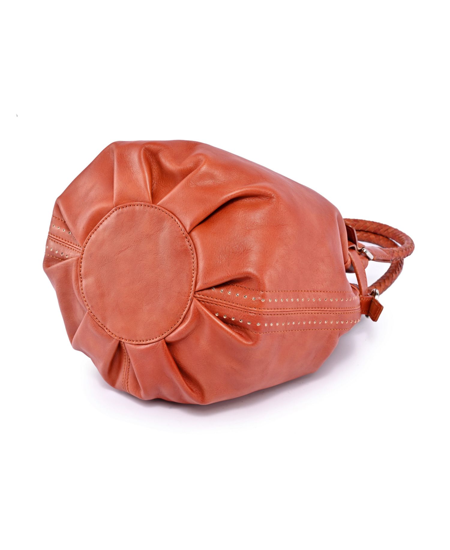 Pumpkin Small Leather Crossbody Bucket Bag