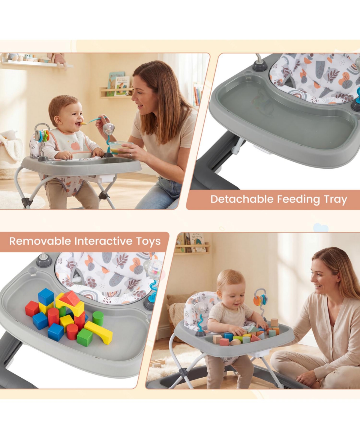 Slickblue Adjustable Height Foldable Baby Walker with Removable Seat for Infants