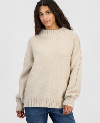 Juniors' Drop-Shoulder Oversized Mock Neck Sweater
