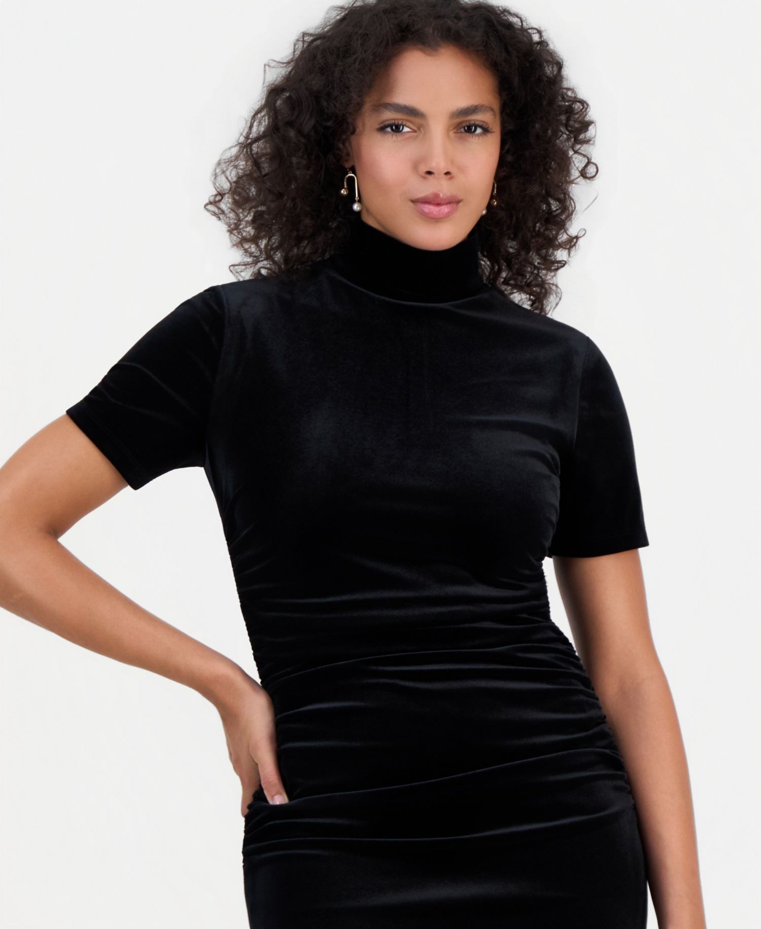 Women's Mock Neck Velvet Midi Dress