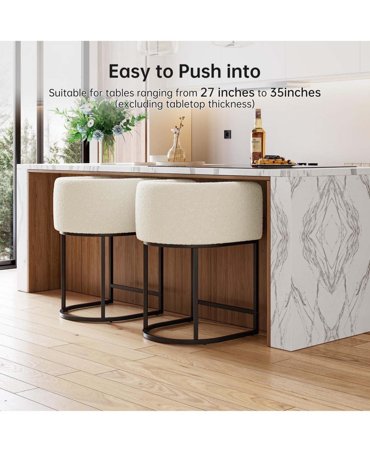 homfan Bar Stools Set of 2 – Modern Lambswool Upholstered Counter Height Chairs with Backrest and Arms, Sturdy Metal Frame for Kitchen Island