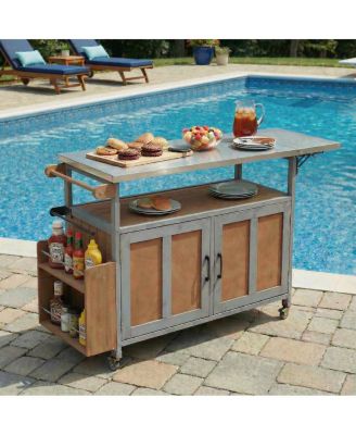 Portable Outdoor Kitchen Island with Storage and Wheels