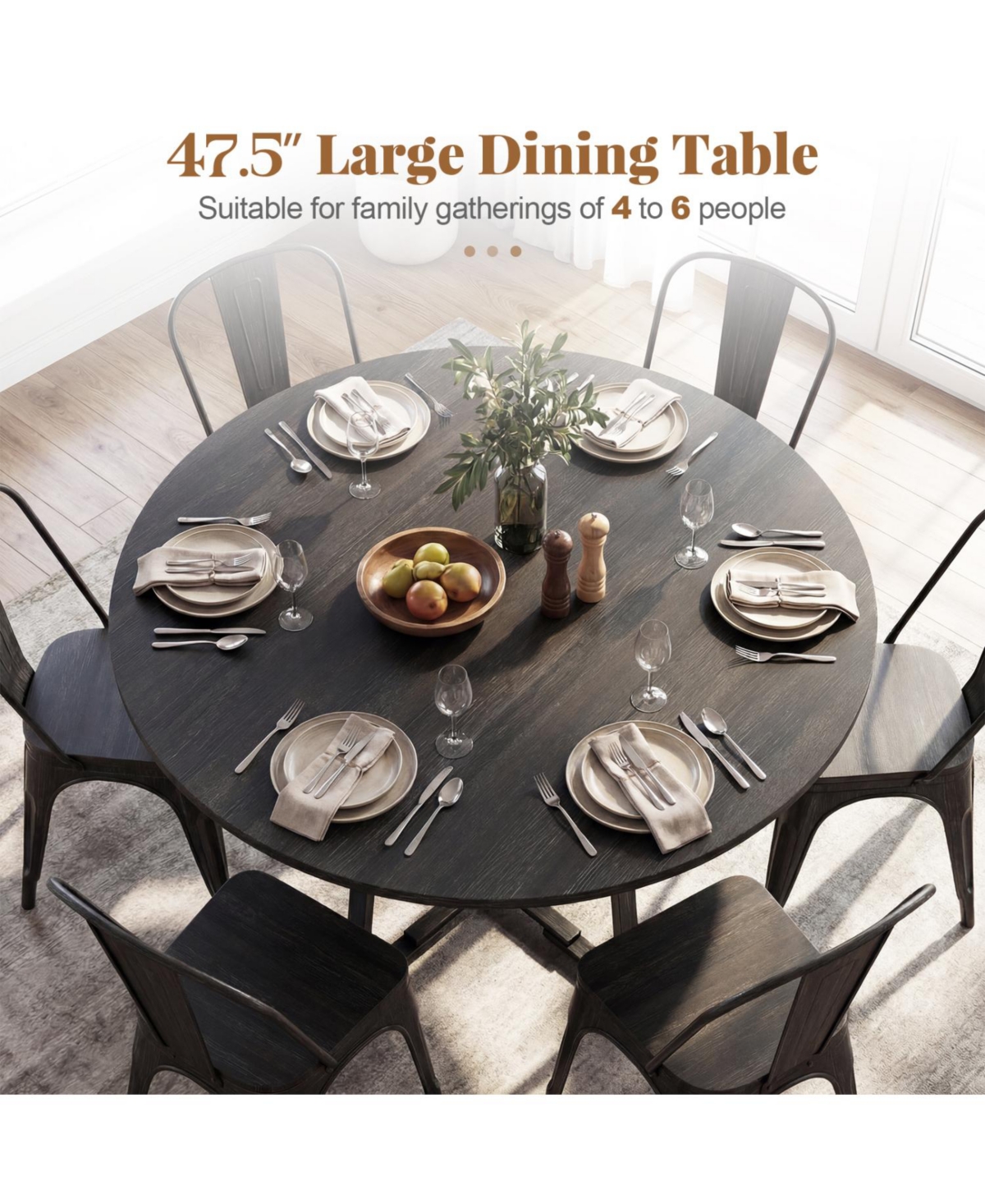Mecale 47-Inch Round Dining Table for 4-6 with Storage Shelf