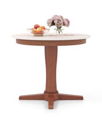 35-Inch Round Wooden Dining Table with Pedestal Base