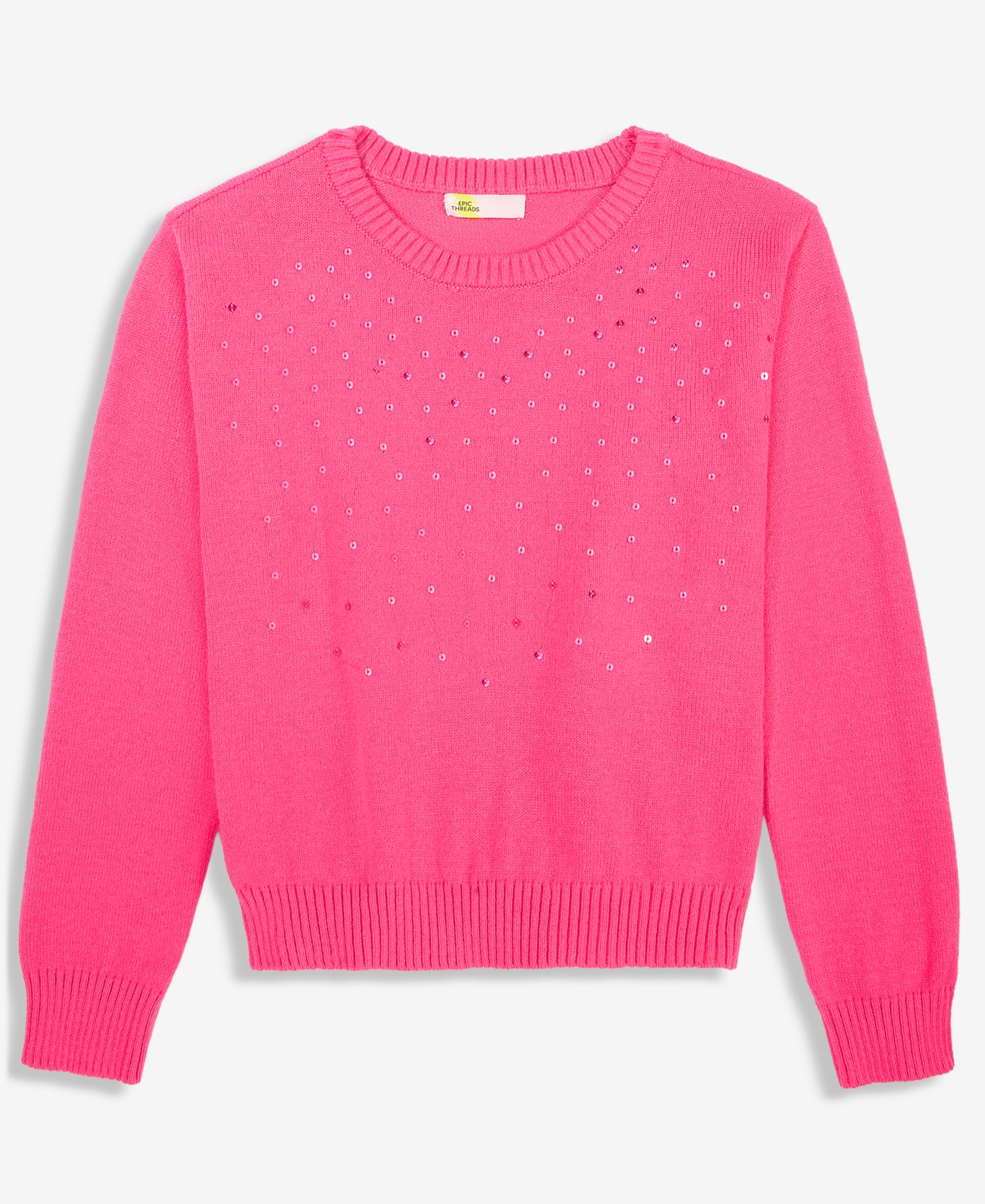 Girls' 4-16 Sequin Dreamyarn Crewneck Long-Sleeve Sweater