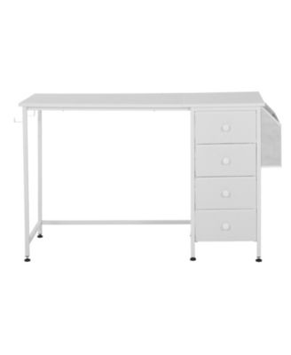 Writing Desk with Fabric Storage Drawers, Reversible Computer Table with Steel Frame