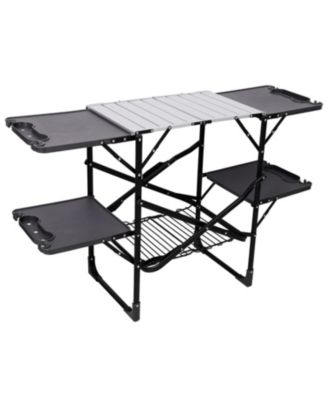 Folding Camping Kitchen Table, Portable Cooking Station with Heat Resistant Top, 4 Side Tables and Lower Storage Rack