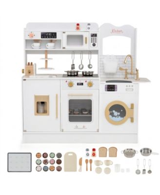 Lights and Sounds 25-Piece Wooden Play Kitchen, Ages 3+