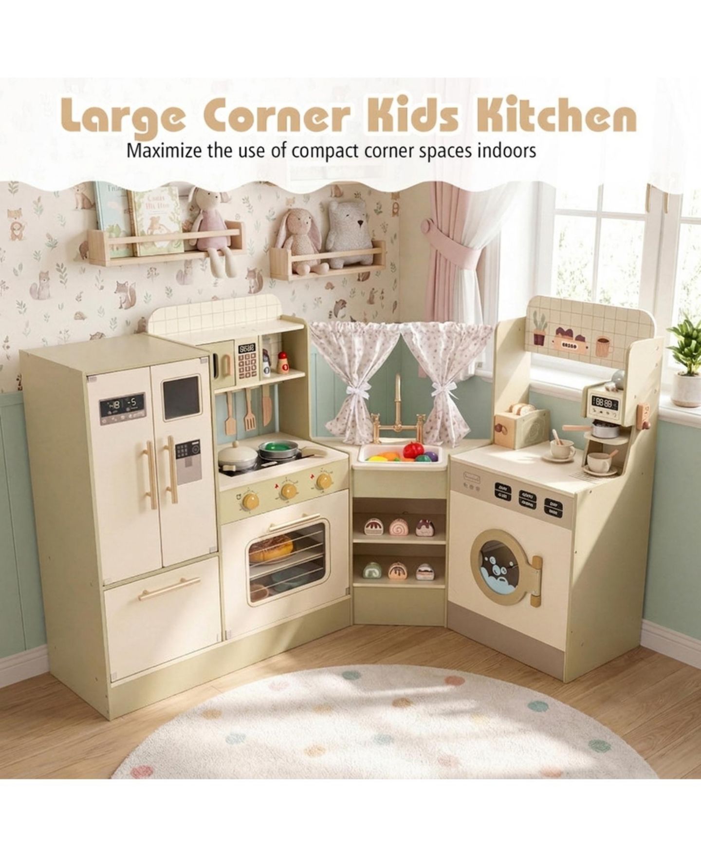 Детские игрушки SUGIFT Corner-Fit Wooden 21-Piece Play Kitchen, Ages 3+, цвет: Зелёный — фото 9