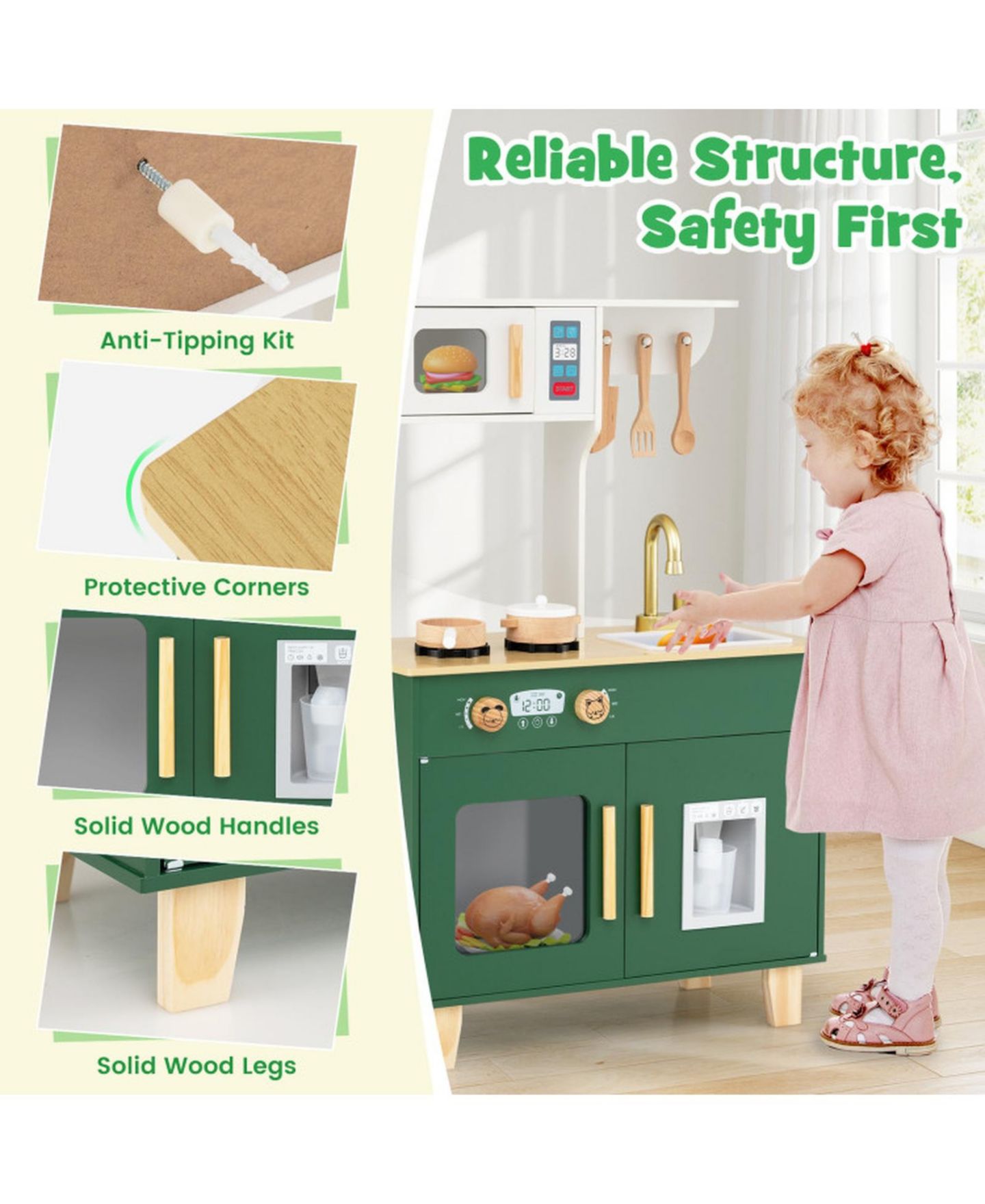 Детская игрушка SUGIFT Compact Microwave Play Kitchen With Clicking Knobs, Ages 3-6, цвет: Зелёный — фото 5