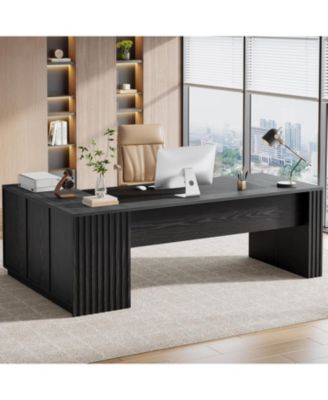 78" L Shaped Executive Desk: Large office computer desk with cabinet and shelves. Modern workstation for home office.