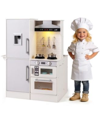 Double-Sided Toddler Play Kitchen with Water Dispenser and Luminous Range Hood Ages 3 Plus