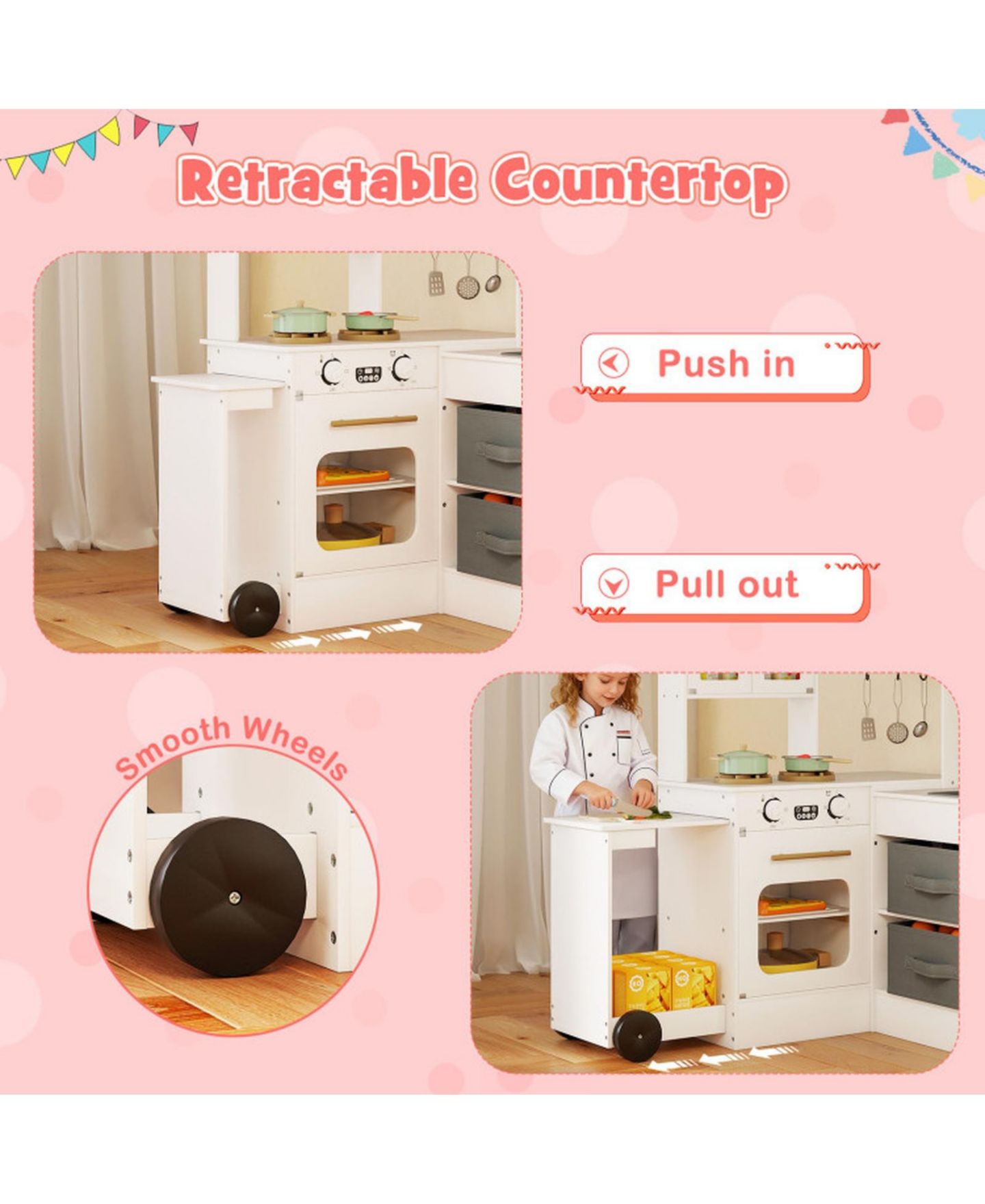 Детский игровой набор SUGIFT Corner Kitchen Playset with Retractable Countertop and Working Ice Maker, Ages 3+, цвет: Белый — фото 6