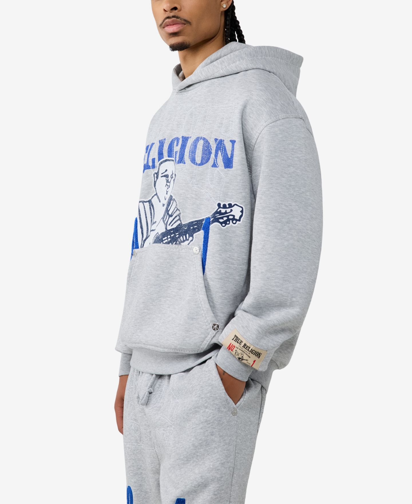 Мужское худи True Religion Buddha Logo Graphic, цвет: Меланжевый серый — фото 2
