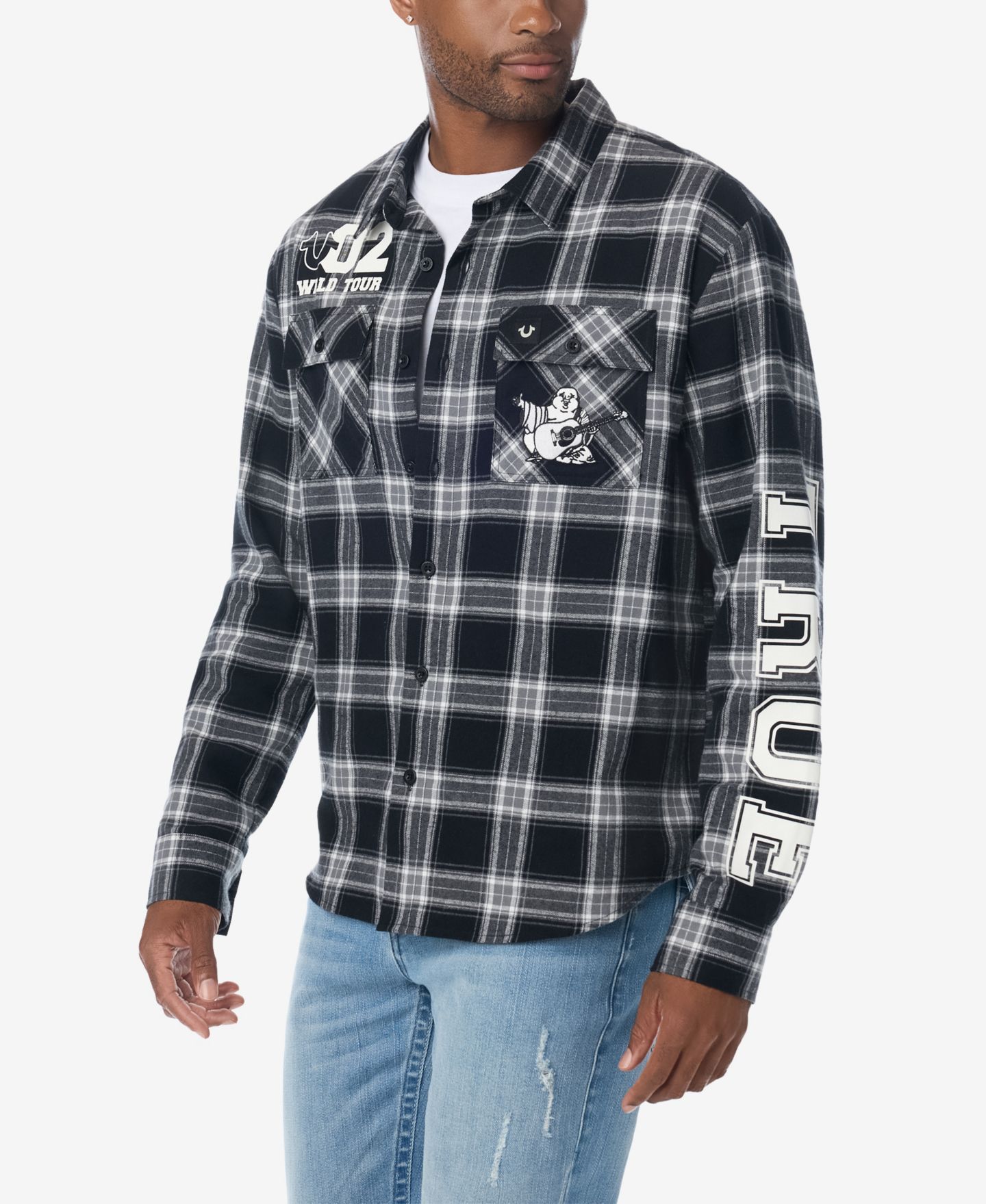 Мужская рубашка True Religion Flannel Freshmen, цвет: Чёрный / Серый — фото 3