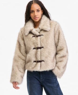 Juniors' Faux Fur Jacket with Toggles